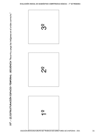 EVALUACIÓN INICIAL DE DIAGNÓSTICO COMPETENCIAS BÁSICAS - 1º DE PRIMARIA




10º.- (I) ESTRUCTURACIÓN ESPACIO-TEMPORAL: SECUENCIA “Recorta y pega las imágenes en el orden correcto.”




                                                                                                                                   3º
                                                                                                                                   2º
                                                                                                                                   1º




                                                                                                           EDICIÓN REVISADA GRUPO DE TRABAJO DE DIRECTORES DE CHIPIONA - 2011        34
 