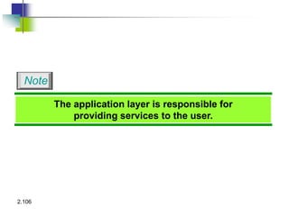 2.106
The application layer is responsible for
providing services to the user.
Note
 