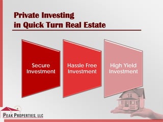 Secure
Investment
Hassle Free
Investment
High Yield
Investment
Private Investing
in Quick Turn Real Estate
 