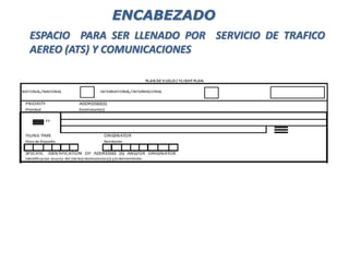 ESPACIO PARA SER LLENADO POR SERVICIO DE TRAFICO
AEREO (ATS) Y COMUNICACIONES
ENCABEZADO
 