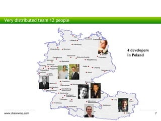Very distributed team 12 people




                                  4 developers
                                  in Poland




www.sharewise.com                                7
 
