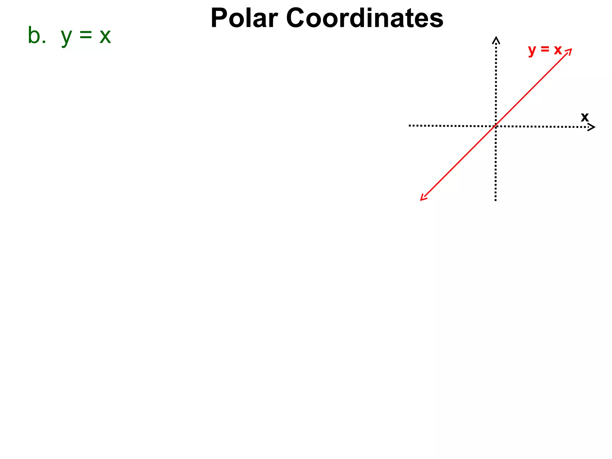 Polar Coordinates
b. y = x                       y=x



                                     x
 