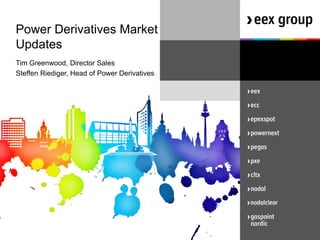 Power Derivatives Market
Updates
Tim Greenwood, Director Sales
Steffen Riediger, Head of Power Derivatives
 