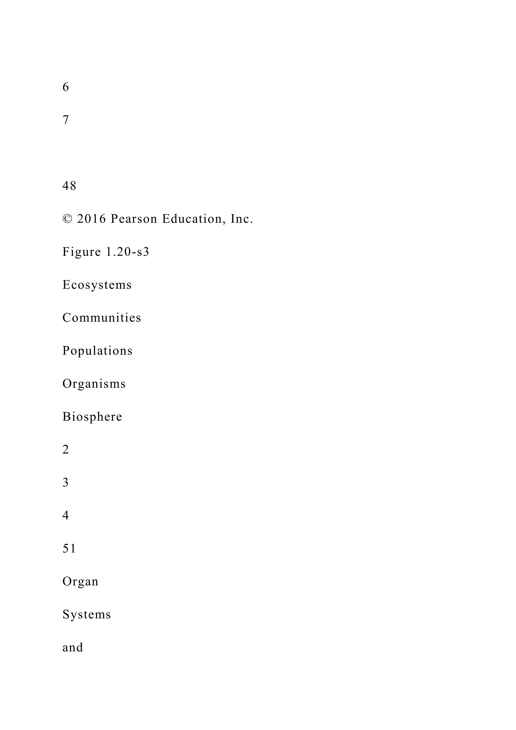 6
7
48
© 2016 Pearson Education, Inc.
Figure 1.20-s3
Ecosystems
Communities
Populations
Organisms
Biosphere
2
3
4
51
Organ
Systems
and
 