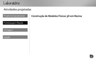 Loto
Atividades projetadas
Projeto Computacional   Construção de Modelos Físicos 3D em Resina

Prototipagem Rápida


Usinagem


Injeção
 