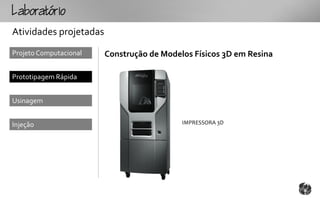 Loto
Atividades projetadas
Projeto Computacional   Construção de Modelos Físicos 3D em Resina

Prototipagem Rápida


Usinagem


Injeção                                    IMPRESSORA 3D
 