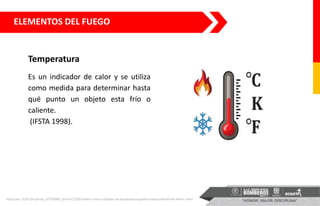 Es un indicador de calor y se utiliza
como medida para determinar hasta
qué punto un objeto esta frío o
caliente.
(IFSTA 1...