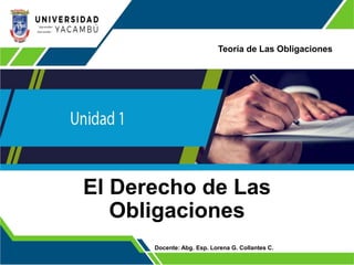 El Derecho de Las
Obligaciones
Docente: Abg. Esp. Lorena G. Collantes C.
Teoría de Las Obligaciones
 