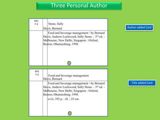 Three Personal Author
Davis, Bernard
Food and beverage management / by Bernard
Davis, Andrew Lockwood, Sally Stone. - 3rd ed. -
Melbourne, New Delhi, Singapore : Oxford,
Boston, Ohannesburg, 1998.
Title added Card
Davis, Bernard
Food and beverage management / by Bernard
Davis, Andrew Lockwood, Sally Stone. - 3rd ed. -
Melbourne, New Delhi, Singapore : Oxford,
Boston, Ohannesburg, 1998.
xviii, 392 p. : ill. ; 25 cm.
Author added Card
641
F d
641
F d
Stone, Sally
Food and beverage management
 