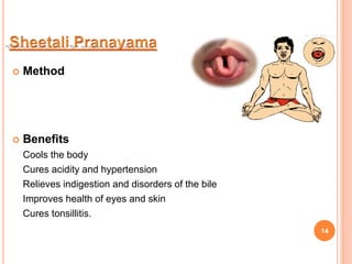  Method
 Benefits
Cools the body
Cures acidity and hypertension
Relieves indigestion and disorders of the bile
Improves health of eyes and skin
Cures tonsillitis.
14
 