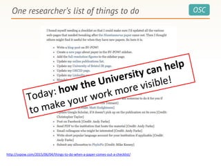 OSCOne researcher’s list of things to do
http://svpow.com/2015/06/04/things-to-do-when-a-paper-comes-out-a-checklist/
 