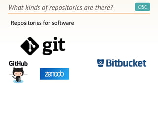 OSCWhat kinds of repositories are there?
Repositories for software
 