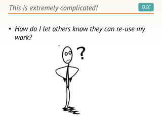 OSC
• How do I let others know they can re-use my
work?
This is extremely complicated!
 