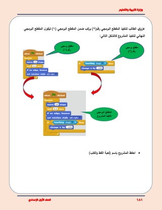 ‫ي‬‫عزيز‬‫المقطع‬ ‫لتنفيذ‬ ‫الطالب‬‫البرمجي‬(‫رقم‬2‫المقطع‬ ‫ضمن‬ ‫يركب‬ )‫البرمجي‬(1‫ن‬‫ليكو‬ )‫المق‬‫ط‬‫ع‬‫البرمجي‬
‫النهائي‬‫ا‬ ‫لتنفيذ‬‫كالشكل‬ ‫ع‬‫لمشرو‬‫التالي‬:
‫(لعبة‬ ‫باسم‬ ‫ع‬‫المشرو‬ ‫احفظ‬)‫الكلب‬‫و‬ ‫القط‬
‫المقطع‬‫البرمجي‬
‫المشروع‬ ‫لتنفيذ‬
‫برمج‬ ‫مقطع‬‫ي‬
( ‫رقم‬1)
‫برمج‬ ‫مقطع‬‫ي‬
( ‫رقم‬2)
 