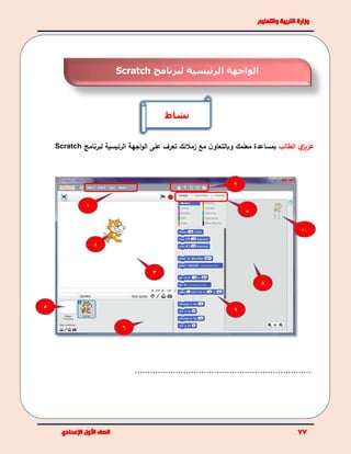 ‫ي‬‫عزيز‬‫الطالب‬‫زمال‬ ‫مع‬ ‫ن‬‫وبالتعاو‬ ‫معلمك‬ ‫بمساعدة‬‫ئ‬‫تعرف‬ ‫ك‬‫على‬‫لبرنامج‬ ‫الرئيسية‬ ‫اجهة‬‫و‬‫ال‬Scratch
.....................................................................
1
2
3
4
5
6
7
8
9
10
‫لبرنامج‬ ‫الرئيسية‬ ‫الواجهة‬Scratch
‫نشاط‬
 
