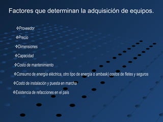 Factores que determinan la adquisición de equipos.
 