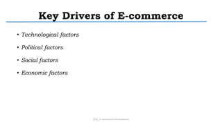 Key Drivers of E-commerce
• Technological factors
• Political factors
• Social factors
• Economic factors
CS3_ E-commerce Presentation
 