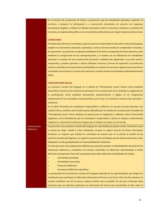 En el proceso de producción de textos, se promueve que los estudiantes aprendan a planear su
escritura, a preparar la información y a comunicarla claramente, de acuerdo con esquemas
previamente elegidos; a utilizar la reflexión sistemática sobre la estructura sintáctica y semántica de
los textos, su organización gráfica y sus características discursivas para lograr mejores producciones.
LITERATURA
El ámbito de la literatura contribuye a que los alumnos comprendan la intención creativa del lenguaje,
amplíen sus horizontes culturales y aprendan a valorar diversos modos de comprender el mundo y
de expresarlo. Las prácticas se organizan alrededor de la lectura compartida de textos literarios, pues
mediante la comparación de las interpretaciones y el examen de las diferencias los estudiantes
aprenden a transitar de una construcción personal y subjetiva del significado a una más social y
compartida, y pueden aprender a valorar distintas creencias y formas de expresión. La producción
textual es más libre y las expectativas más flexibles en relación con los textos. Igualmente, las prácticas
vinculadas con la lectura y escritura de canciones y poemas tienen una finalidad predominantemente
lúdica.
PARTICIPACIÓN SOCIAL
Las prácticas sociales del lenguaje en el ámbito de “Participación social” tienen como propósito
desarrollar y favorecer las maneras de participar en la construcción de la sociedad. La regulación de
la participación social mediante documentos administrativos y legales es un componente
fundamental de las sociedades contemporáneas, por lo que sus miembros tenemos que aprender a
utilizarlos.
En su labor formadora de ciudadanos responsables y reflexivos, la escuela necesita fomentar una
actitud crítica y analítica ante la información difundida por los medios de comunicación. El ámbito de
“Participación social” ofrece también un espacio para la indagación y reflexión sobre la diversidad
lingüística, con la finalidad de que los estudiantes comprendan y valoren la riqueza e interrelación
lingüística y cultural de las diversas lenguas que se hablan en el país y en el mundo.
Orientaciones
didácticas
Se presentan cinco prácticas sociales del lenguaje de cada ámbito por grado escolar. El profesor tiene
la opción de elegir cuándo y cómo trabajarlas, aunque se sugiere hacerlo de forma intercalada.
Asimismo, se requiere que trabaje los contenidos de manera que no se pierda el sentido de las
prácticas sociales del lenguaje y se regule la secuencia de actividades que los alumnos llevarán a cabo,
delegando en ellos gradualmente la responsabilidad de realizarlas.
Es relevante tener una organización didáctica que permita manejar con flexibilidad la duración de las
situaciones didácticas y considerar los mismos contenidos en diferentes oportunidades y desde
diferentes perspectivas. Para ello se propone desarrollar diferentes modalidades de trabajo:
• Actividades puntuales
• Actividades recurrentes
• Proyectos didácticos
• Secuencias didácticas específicas
La apropiación de las prácticas sociales del lenguaje depende de las oportunidades que tengan los
estudiantes para participar en diferentes situaciones de lectura y escritura. Para muchos alumnos, la
escuela constituye uno de los pocos espacios donde esto es posible. De ahí que el docente deba
promover que sus alumnos participen en situaciones de lectura que trasciendan el aula, como el
42
 