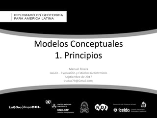 Modelos Conceptuales
1. Principios
Manuel Rivera
LaGeo – Evaluación y Estudios Geotérmicos
Septiembre de 2017
cudus79@Gmail.com
 