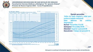 Ejemplo percentiles
Índice de masa corporal y edad para
evaluar el estado nutricional.
Debe definirse los criterios
diagnósticos
Normal= Percentiles 10 al 85
Sobrepeso= Percentiles 85-99
Obesidad= Superior a percentil 99
Desnutrición = Debajo del percentil 10
JLMT
 
