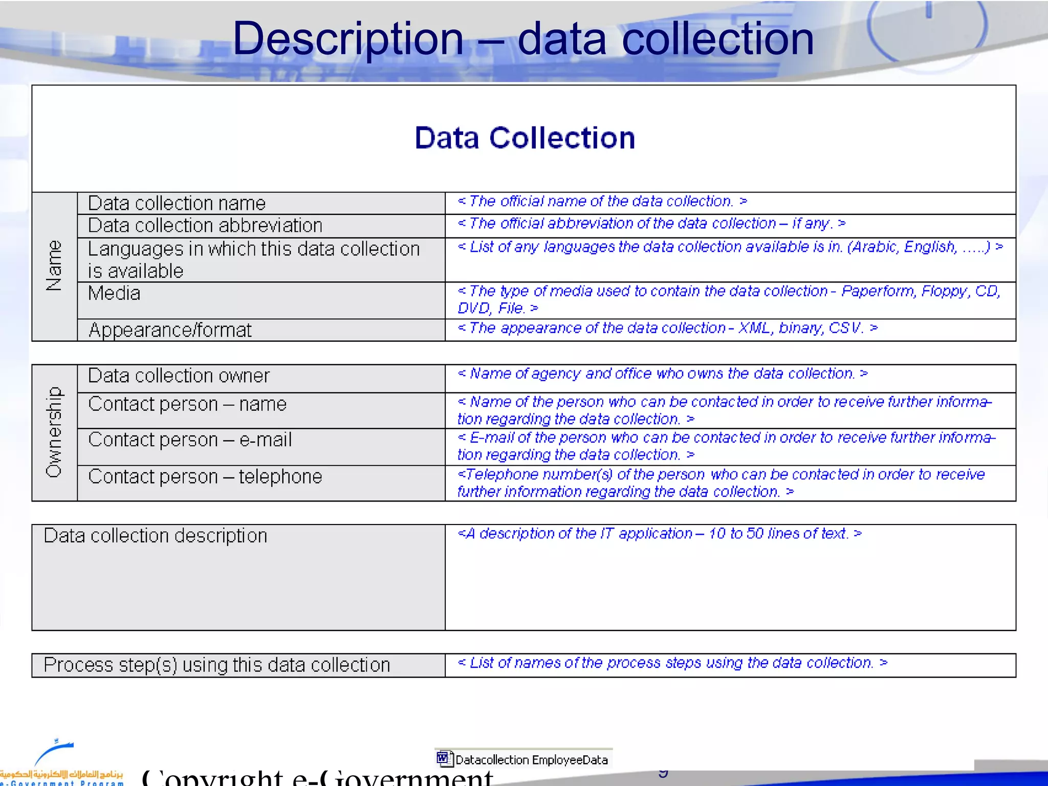 9
Description – data collection
 