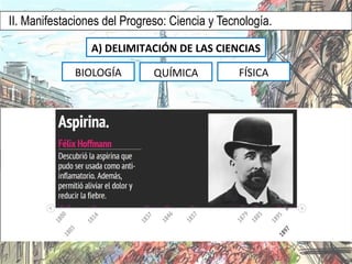 II. Manifestaciones del Progreso: Ciencia y Tecnología.
A) DELIMITACIÓN DE LAS CIENCIAS
BIOLOGÍA QUÍMICA FÍSICA
 
