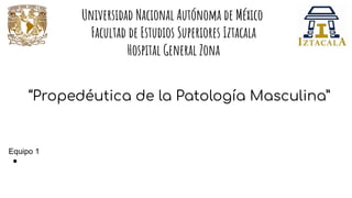 “Propedéutica de la Patología Masculina”
Universidad Nacional Autónoma de México
Facultad de Estudios Superiores Iztacala
Hospital General Zona
Equipo 1
●
 