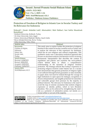 Protection of Religious Freedom in Secular Turkey and Its Lessons for ...