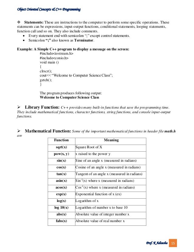 1 puc programming using c++