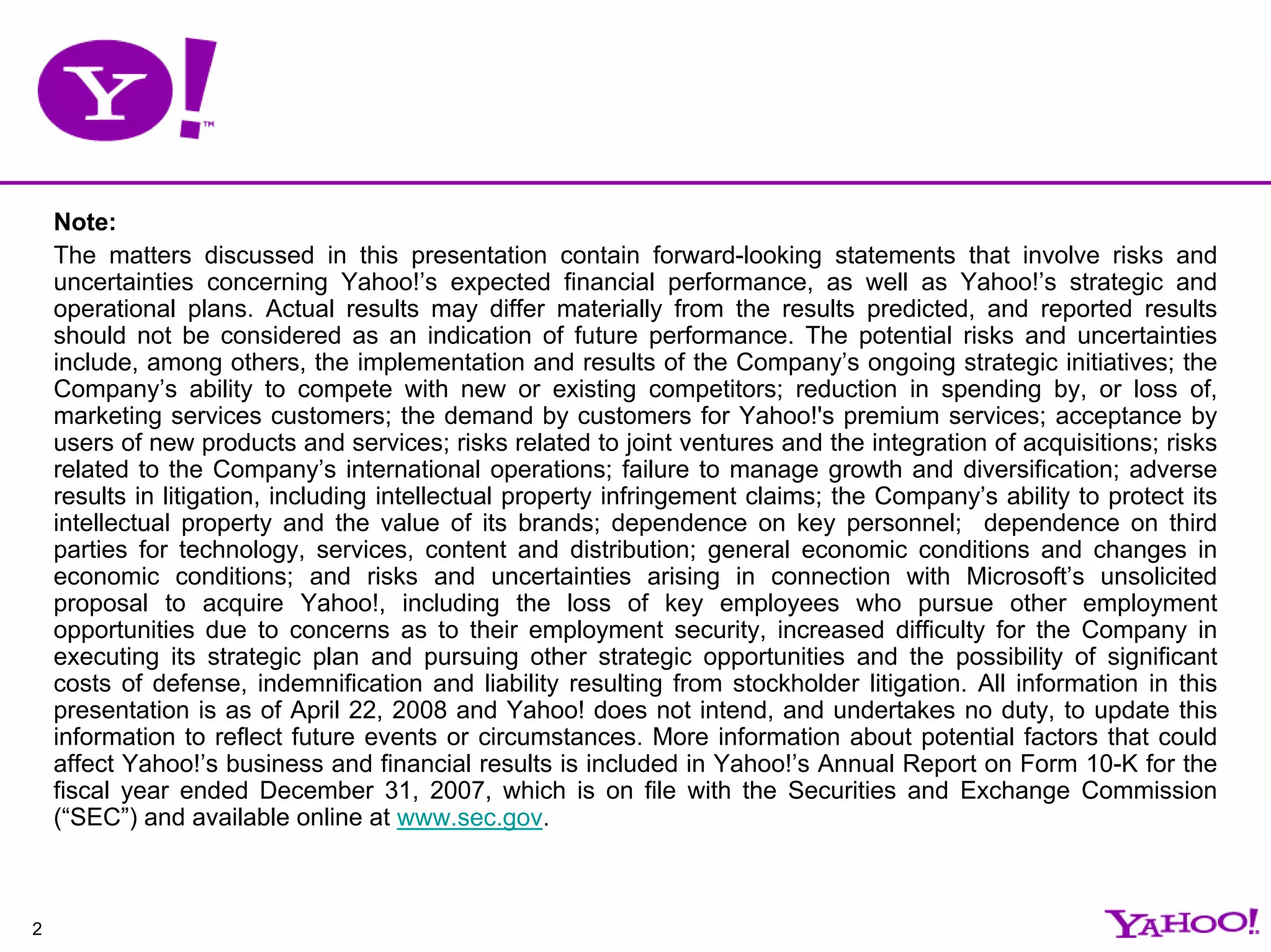 Yahoo Q1 2008 Earnings Call Presentation