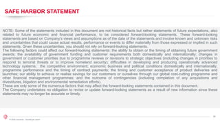 25
© 2024 Leonardo - Società per azioni
SAFE HARBOR STATEMENT
NOTE: Some of the statements included in this document are not historical facts but rather statements of future expectations, also
related to future economic and financial performance, to be considered forward-looking statements. These forward-looking
statements are based on Company’s views and assumptions as of the date of the statements and involve known and unknown risks
and uncertainties that could cause actual results, performance or events to differ materially from those expressed or implied in such
statements. Given these uncertainties, you should not rely on forward-looking statements.
The following factors could affect our forward-looking statements: the ability to obtain or the timing of obtaining future government
awards; the availability of government funding and customer requirements both domestically and internationally; changes in
government or customer priorities due to programme reviews or revisions to strategic objectives (including changes in priorities to
respond to terrorist threats or to improve homeland security); difficulties in developing and producing operationally advanced
technology systems; the competitive environment; economic business and political conditions domestically and internationally;
programme performance and the timing of contract payments; the timing and customer acceptance of product deliveries and
launches; our ability to achieve or realise savings for our customers or ourselves through our global cost-cutting programme and
other financial management programmes; and the outcome of contingencies (including completion of any acquisitions and
divestitures, litigation and environmental remediation efforts).
These are only some of the numerous factors that may affect the forward-looking statements contained in this document.
The Company undertakes no obligation to revise or update forward-looking statements as a result of new information since these
statements may no longer be accurate or timely.
 