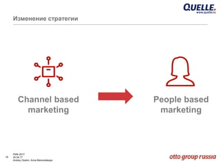 16
РИФ-2017
20.04.17
Andrey Osokin, Anna Belovodskaya
Изменение стратегии
People based
marketing
Channel based
marketing
 