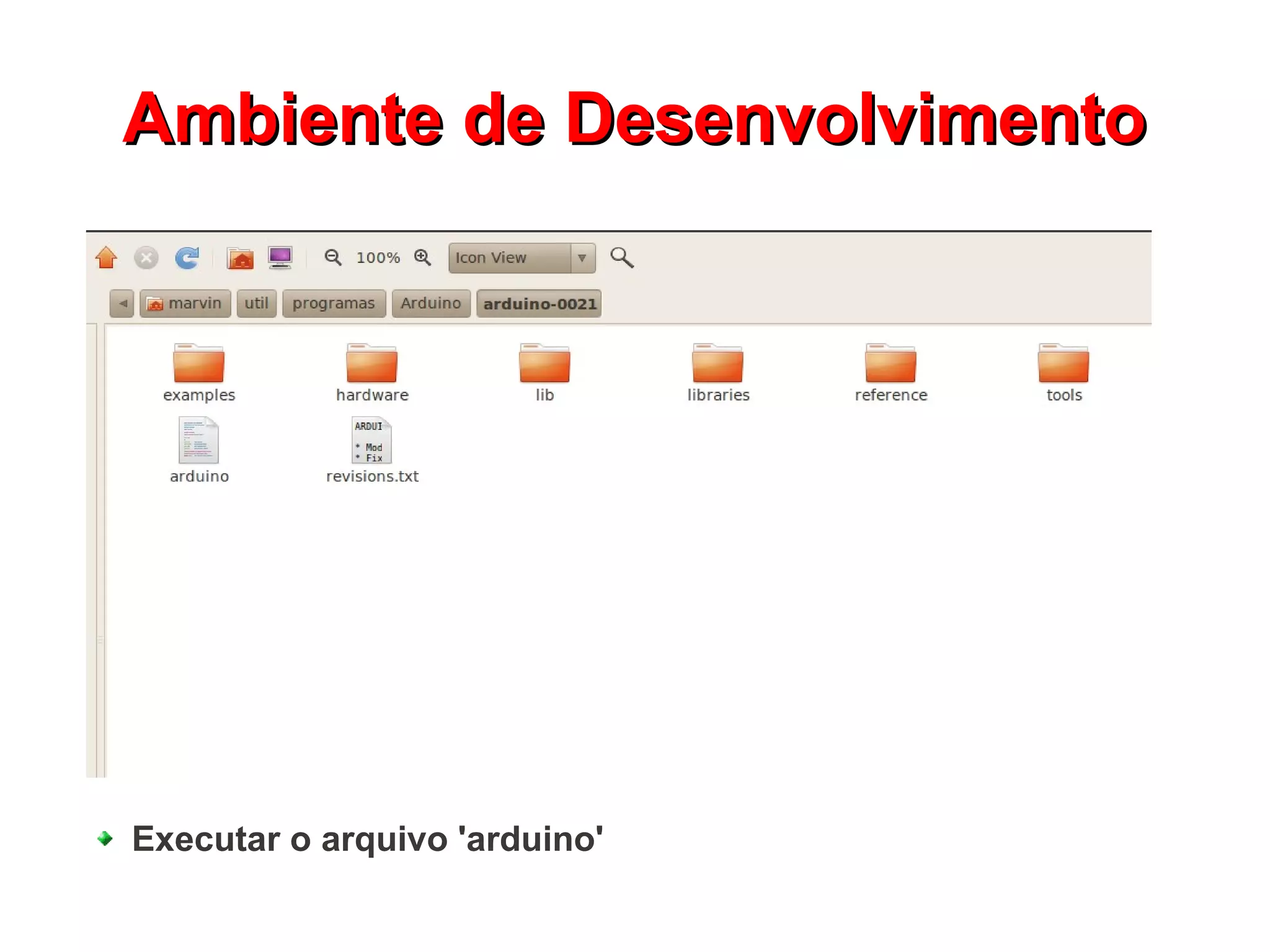 AAmmbbiieennttee ddee DDeesseennvvoollvviimmeennttoo 
Executar o arquivo 'arduino' 
 