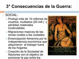 LA GUERRA EN EL MAR.Desde el inicio Francia e Inglaterra bloquean las costas para evitar el ingreso de provisiones a Alemania.Aliados controlan el abastecimiento de países neutrales: Suiza, Suecia, Holanda.).Alemania hunde todo barco aliado o neutral, para desabastecer a Gran Bretaña.CRISIS DE 1917:Revolución rusa y desaparición del frente oriental.Entrada de Estados Unidos, cuyos recursos financieros y militares posibilitaron la victoria aliada.En julio de 1918 los alemanes son vencidos, inician la retirada i piden la Paz.Fases de la Gran Guerra: