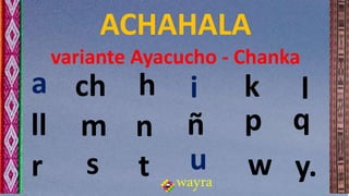 a
wayra
ACHAHALA
variante Ayacucho - Chanka
ch
p
h i k l
ll m n ñ q
r s t u w y.
 