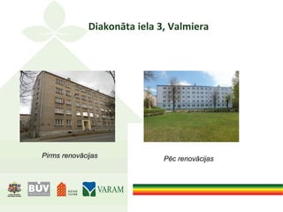 Diakonāta iela 3, Valmiera
Pirms renovācijas Pēc renovācijas
 