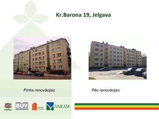 Kr.Barona 19, Jelgava
Pirms renovācijas Pēc renovācijas
 