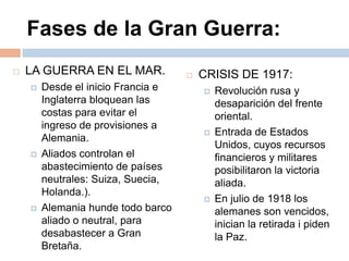 Pretexto:La guerra estalló por el asesinato del príncipe heredero de Austria-Hungría: Archiduque Francisco Fernando y su esposa, la duquesa Sofía de Hohenberg,  en Sarajevo (Bosnia) el 28 de junio de 1914. El atentado fue realizado por un estudiante bosnio, miembro de la organización nacionalista serbia “Mano Negra”.23/07: Austria-Hungría da ultimátum a Serbia exigiendo participar de las investigaciones.28/07: Austria-Hungría declara la guerra a Serbia. Alemania apoya a Austria y Rusia a Serbia. Arresto del asesino del Archiduque,  el joven serbio Gavrilo Princip.