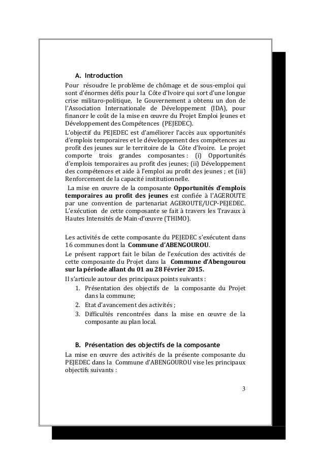 rapport d'avancement des travaux fevrier 2015