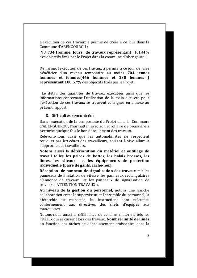 rapport d'avancement des travaux fevrier 2015