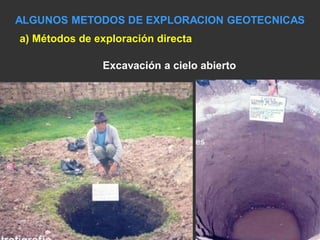 ALGUNOS METODOS DE EXPLORACION GEOTECNICAS
a) Métodos de exploración directa
Excavación a cielo abierto
 