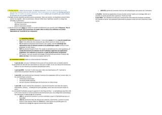 L’horloge interne cadence le processeur : la rigueur avant tout : Toutes les opérations du processeur                         o   USB OTG: permet de connecter entre eux des périphériques sans passer par l’ordinateur
    doivent être exécutées selon un ordre rigoureux. Ainsi le processeur est soumis à une horloge qui bat la
    mesure. Elle est comme une montre électronique car elle est pilotée par un quartz qui a pour mission              -   le FireWire : destiné aux applications les plus lourdes comme l’audio ou le montage vidéo car il
    de garantir une très grande stabilité.                                                                                possède un bande passante bien supérieure. Proche de l’USB.
L’horloge crée des impulsions qu’elle envoie au processeur. Dans une montre, ces impulsions servent à faire           -   le port MIDI : Son utilisation est faite pour connecter des instruments de musiques numérique.
    avancer les aiguilles ; dans un processeur, chacune d’elles lance l’opération suivante. A chaque top                  On a étendu la norme aux ordinateurs personnels et plusieurs cartes son sont conformes à cette
    d’horloge, le processeur :                                                                                            norme.
        - lit l’instruction à exécuter en mémoire
        - effectue l’instruction
        - passe à l’instruction suivante
L’unité de mesure est le hertz qui indique le nombre de battements par seconde (càd la fréquence). Plus la
    fréquence est élevée, plus le processeur est rapide. Mais la vitesse d’un ordinateur est surtout
    dépendante de l’ensemble de ses composants.




       -          Les connecteurs internes :
                o ISA (Industry Standard Architecture) : c’est le plus ancien et il a un taux de transfert peu
                  élevé. Il est utilisé avec des composants peu véloce comme le clavier, la souris,…
                o PCI (Peripherial Component Interconnect): plus rapide, il permet d’échanger des
                  informations entre la mémoire centrale et les périphériques rapides comme la carte
                  graphique, la carte réseau,…
                o AGP (Accelerated Graphics Port): Très rapide et spécialisé pour les cartes graphiques, il
                  accède directement à la mémoire vive de l’ordinateur apportant aux applications
                  graphiques, très coûteuses en ressources, un gain de performance exceptionnel
                o PCI-Express: c’est une nouvelle technologie d’entrée/sortie permettant d’obtenir des
                  débits très haut. Il est amené à remplacer AGP et PCI.

   Les connecteurs externes situés sur la face arrière de l’ordinateur

       - le port de série sert pour l’utilisation d’une souris et d’une jonction vers un modem externe.
       Ils permettent de véhiculer des informations en série par ce câble. Ils ont une vitesse de transmission
            faible et ne sont réservés qu’à quelques périphériques précis.

       -   le port parallèle : il est lent. Il a été conçu pour relier une imprimante au PC. Il permet la
           transmission de plusieurs données en parallèle.

       -   le port SCSI : port performant qui nécessite l’insertion d’un adaptateur SCSI sur la carte mère. Il a
           les caractéristiques suivantes :
                o sollicite peu le processeur
                o une bonne bande passante
                o permet à plusieurs périphériques de fonctionner en même temps.

       -     le port USB : le port universel des ordinateurs. Il permet de brancher aussi bien des claviers,
             imprimantes, caméras,… remplaçant les ports parallèles, séries mais aussi les ports clavier et
             souris.
       Il a une facilité d’utilisation puisqu’il supporte le «Hot Plug and Play » : un périphérique peut être relié
             au PC à tout moment et surtout pendant le fonctionnement avec une configuration automatique,
             sans demander le redémarrage de la machine.
                 o USB 1.1: permet de connecter à un micro-ordinateur jusqu’à 127périphérique pour un
                      haut débit
                 o USB 2.0: permet de relier des disques durs externes, imprimantes, scanners et autres
                      lecteurs à des vitesses frôlant les 480Mbits/s. Cette vitesse est possible grâce à la
                      réduction du voltage des signaux transmis dans les câbles
 
