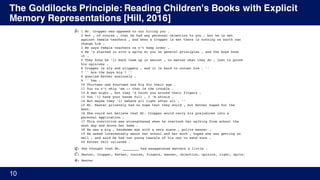 The Goldilocks Principle: Reading Children's Books with Explicit
Memory Representations [Hill, 2016]
10
 