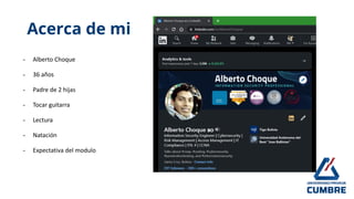 Acerca de mi
- Alberto Choque
- 36 años
- Padre de 2 hijas
- Tocar guitarra
- Lectura
- Natación
- Expectativa del modulo
 