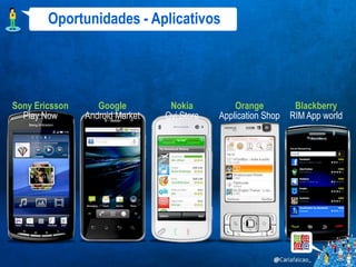 Oportunidades - Aplicativos




Sony Ericsson      Google         Nokia          Orange          Blackberry
  Play Now      Android Market   Ovi Store   Application Shop   RIM App world
 