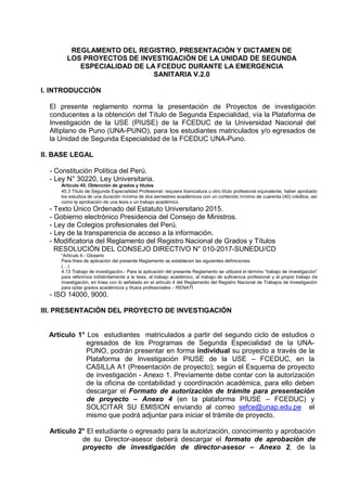 Reglamento de proyecto PIUSE v.2.0 | PDF