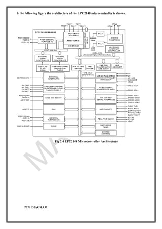 Inthe following figure the architecture of the LPC2148 microcontroller is shown.
Fig 2.4 LPC2148 Microcontroller Architecture
PIN DIAGRAM:
 