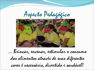 Aspecto Pedagógico ... Brincar, encenar, estimular o consumo dos alimentos através de suas diferentes cores é necessário, divertido e saudável! 