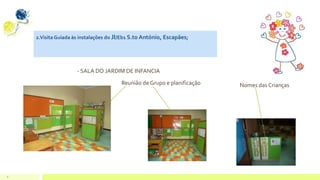 8
2.Visita Guiada às instalações do JI/Eb1 S.to António, Escapães;
- SALA DO JARDIM DE INFANCIA
Reunião de Grupo e planificação Nomes das Crianças
 