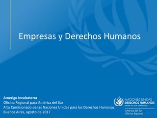Empresas y Derechos Humanos
Amerigo Incalcaterra
Oficina Regional para América del Sur
Alto Comisionado de las Naciones Unidas para los Derechos Humanos
Buenos Aires, agosto de 2017
 